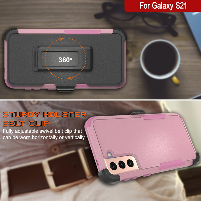 Punkcase for Galaxy S21 5G Belt Clip Multilayer Holster Case [Patron Series] [Pink] 
