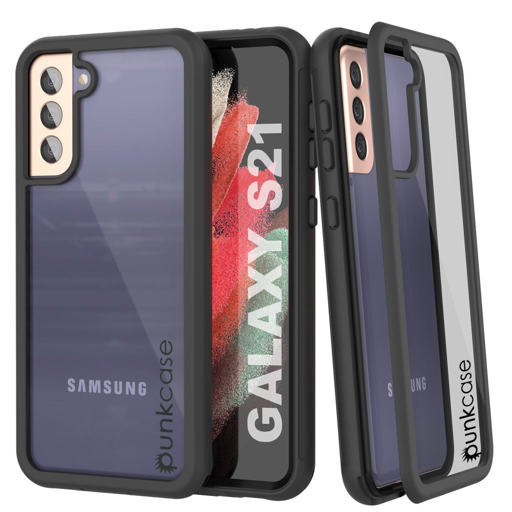 PunkCase Galaxy S21 Case, [Spartan Series] Clear Rugged Heavy Duty Cover W/Built in Screen Protector [Black] (Color in image: Black)