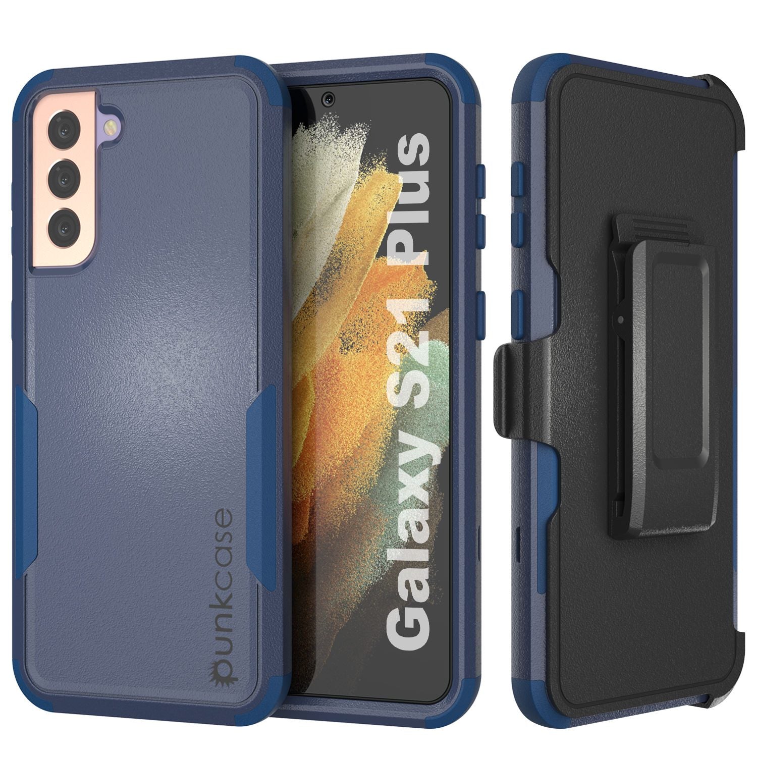 Punkcase for Galaxy S21+ Plus 5G Belt Clip Multilayer Holster Case [Patron Series] [Navy] (Color in image: Navy)