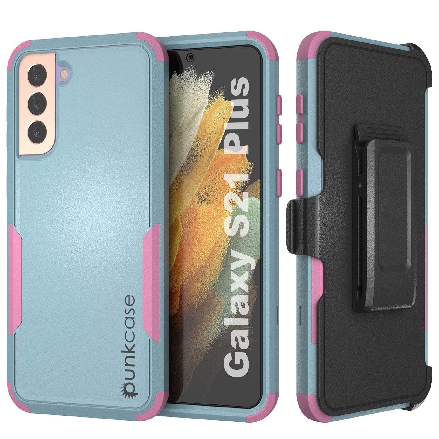 Punkcase for Galaxy S21+ Plus 5G Belt Clip Multilayer Holster Case [Patron Series] [Mint-Pink] (Color in image: Mint-Pink)