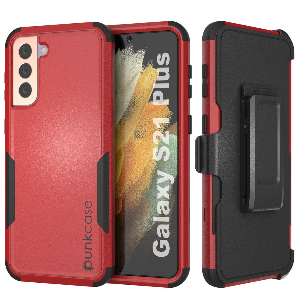 Punkcase for Galaxy S21+ Plus 5G Belt Clip Multilayer Holster Case [Patron Series] [Red-Black] (Color in image: Red-Black)