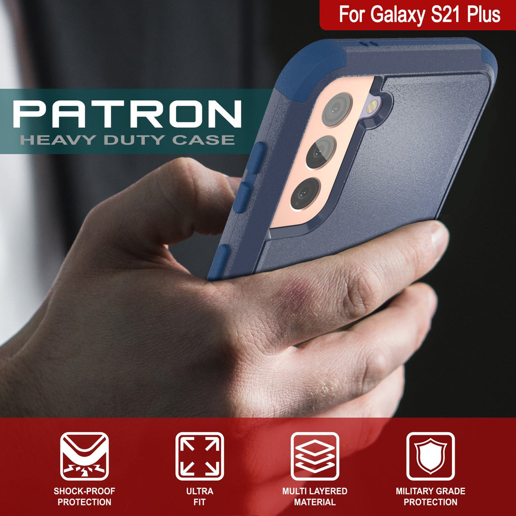 Punkcase for Galaxy S21+ Plus 5G Belt Clip Multilayer Holster Case [Patron Series] [Navy] (Color in image: Red-Black)