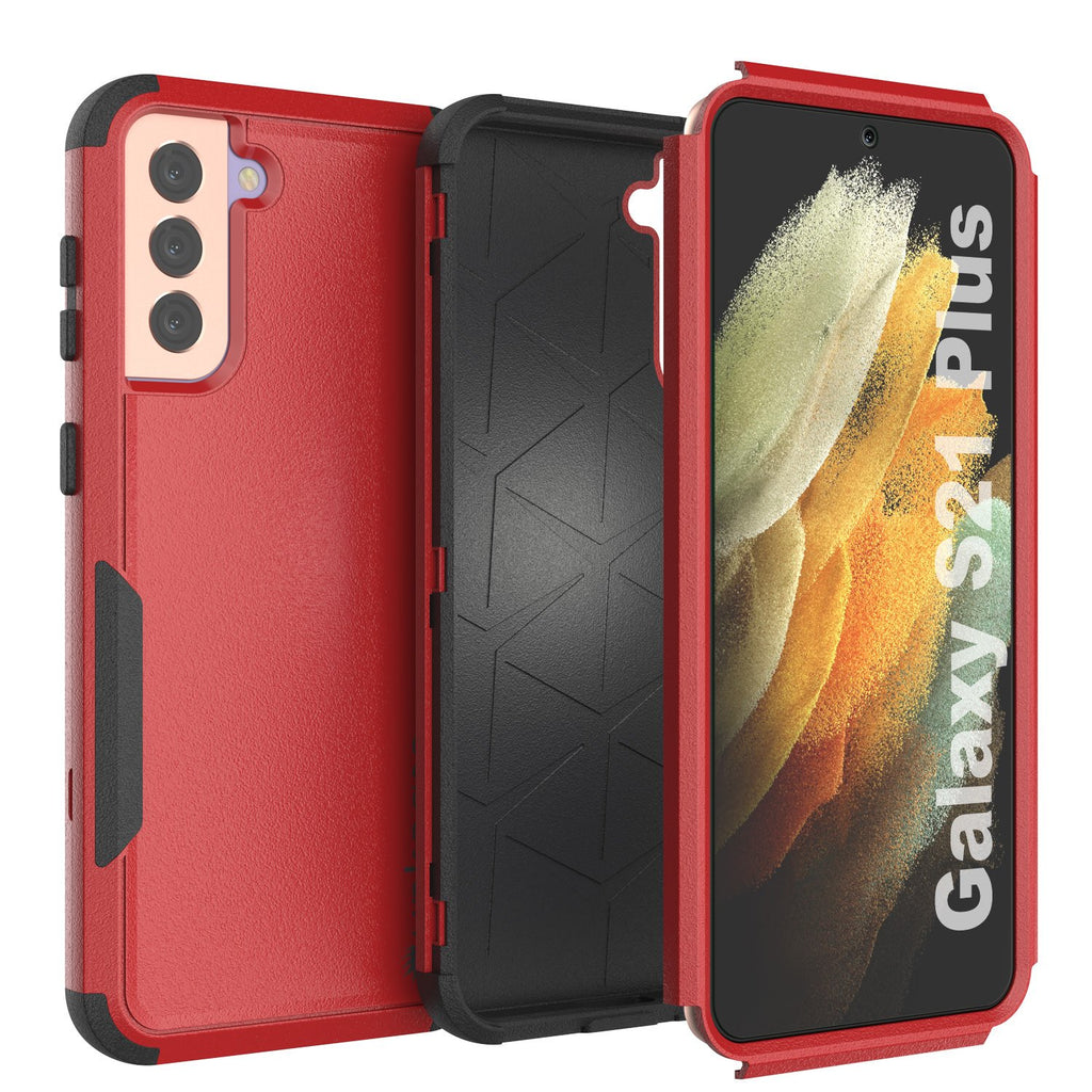 Punkcase for Galaxy S21+ Plus 5G Belt Clip Multilayer Holster Case [Patron Series] [Red-Black] 