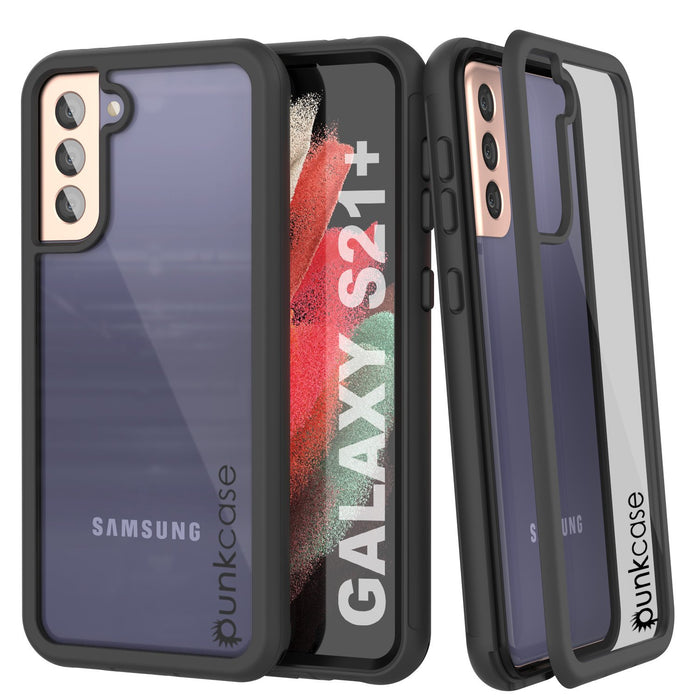 PunkCase Galaxy S21+ Plus Case, [Spartan Series] Clear Rugged Heavy Duty Cover W/Built in Screen Protector [Black] (Color in image: Black)