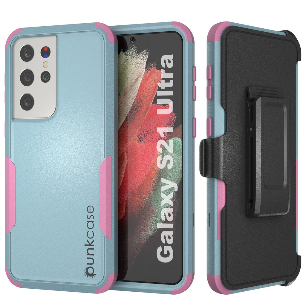 Punkcase for Galaxy S21 Ultra 5G Belt Clip Multilayer Holster Case [Patron Series] [Mint-Pink] (Color in image: Mint-Pink)