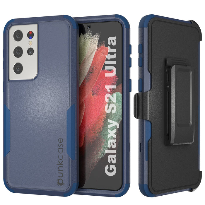Punkcase for Galaxy S21 Ultra 5G Belt Clip Multilayer Holster Case [Patron Series] [Navy] (Color in image: Navy)