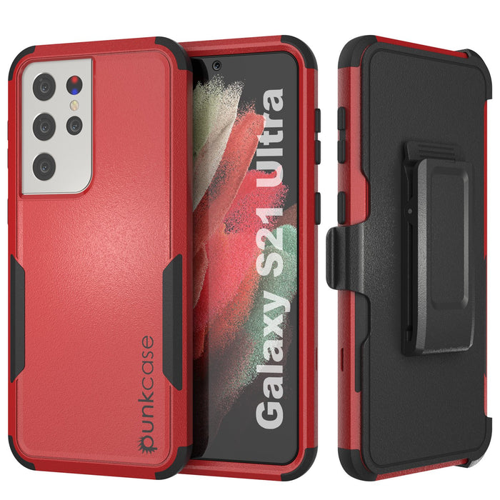 Punkcase for Galaxy S21 Ultra 5G Belt Clip Multilayer Holster Case [Patron Series] [Red-Black] (Color in image: Red-Black)