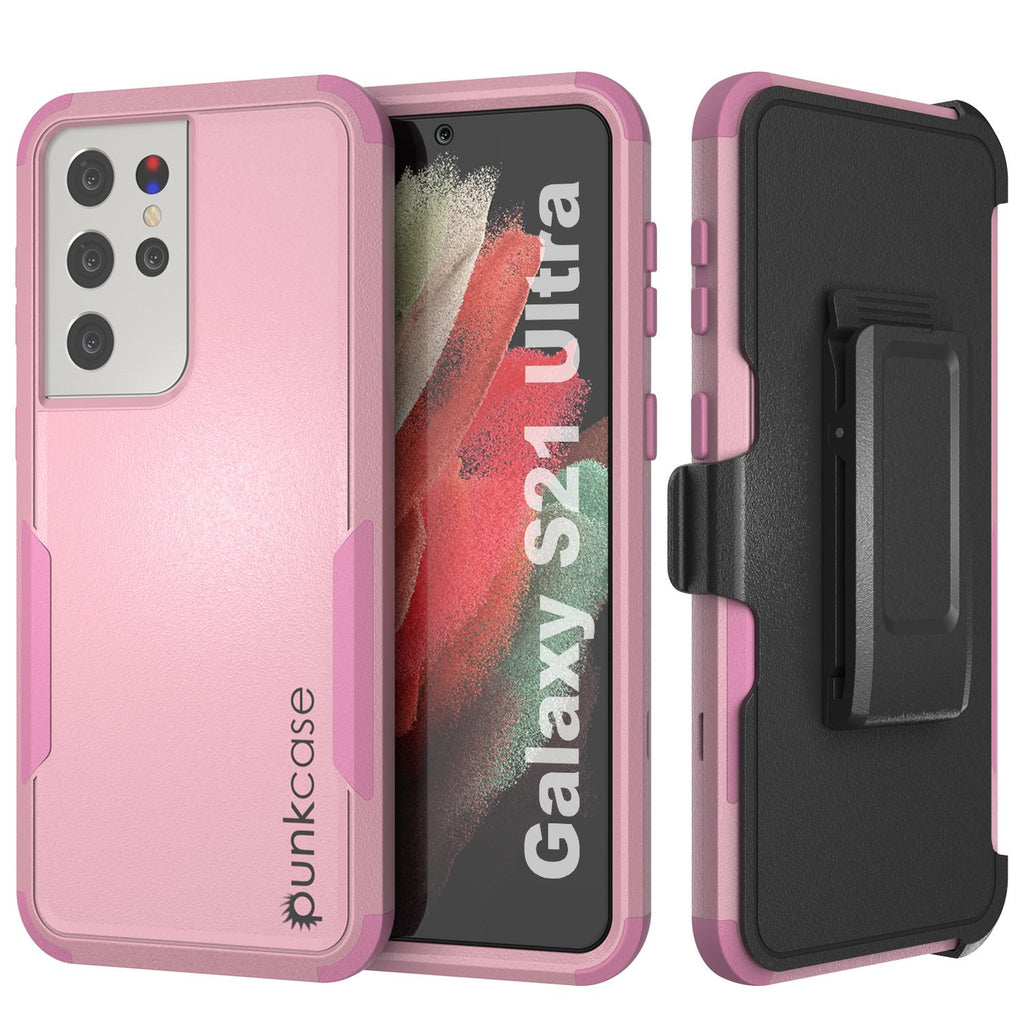 Punkcase for Galaxy S21 Ultra 5G Belt Clip Multilayer Holster Case [Patron Series] [Pink] (Color in image: Pink)
