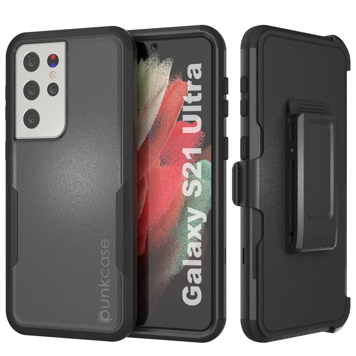 Punkcase for Galaxy S21 Ultra 5G Belt Clip Multilayer Holster Case [Patron Series] [Black] (Color in image: Black)