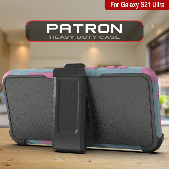 Punkcase for Galaxy S21 Ultra 5G Belt Clip Multilayer Holster Case [Patron Series] [Mint-Pink] (Color in image: Pink)