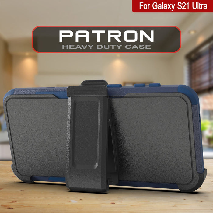 Punkcase for Galaxy S21 Ultra 5G Belt Clip Multilayer Holster Case [Patron Series] [Navy] (Color in image: Black)