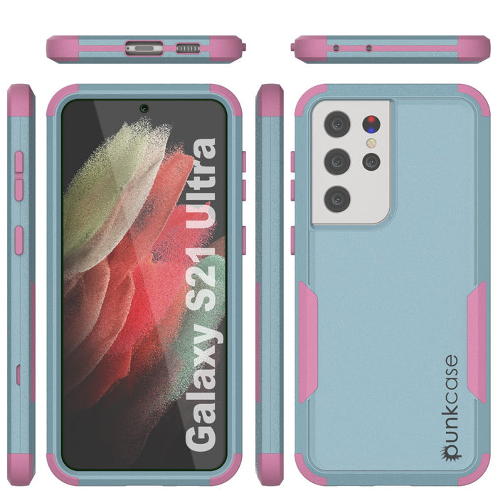 Punkcase for Galaxy S21 Ultra 5G Belt Clip Multilayer Holster Case [Patron Series] [Mint-Pink] (Color in image: Navy)