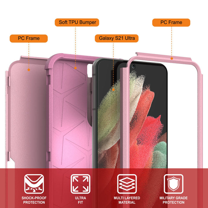 Punkcase for Galaxy S21 Ultra 5G Belt Clip Multilayer Holster Case [Patron Series] [Pink] (Color in image: Mint-Pink)