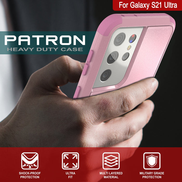 Punkcase for Galaxy S21 Ultra 5G Belt Clip Multilayer Holster Case [Patron Series] [Pink] (Color in image: Red-Black)