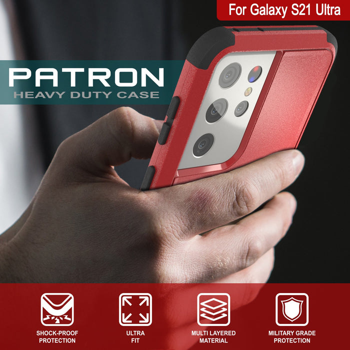 Punkcase for Galaxy S21 Ultra 5G Belt Clip Multilayer Holster Case [Patron Series] [Red-Black] (Color in image: Black)