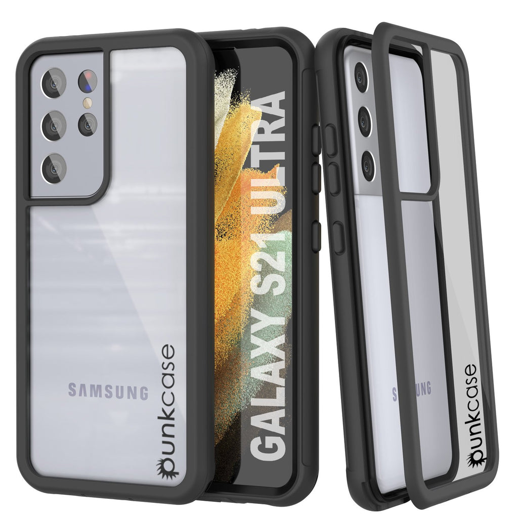 PunkCase Galaxy S21 Ultra Case, [Spartan Series] Clear Rugged Heavy Duty Cover W/Built in Screen Protector [Black] (Color in image: Black)