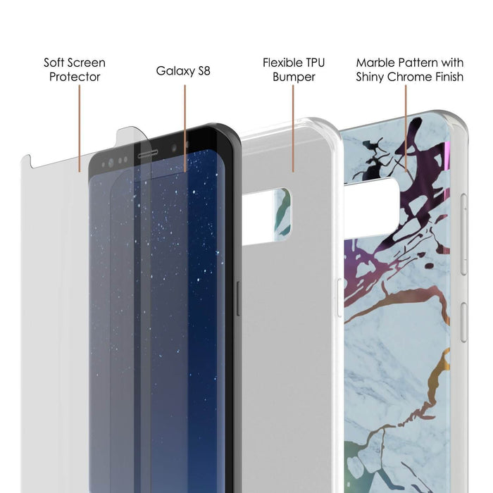 Punkcase Galaxy S8 Marble Case, Protective Full Body Cover W/PunkShield Screen Protector (Blue Marmo) (Color in image: Rose Mirage)