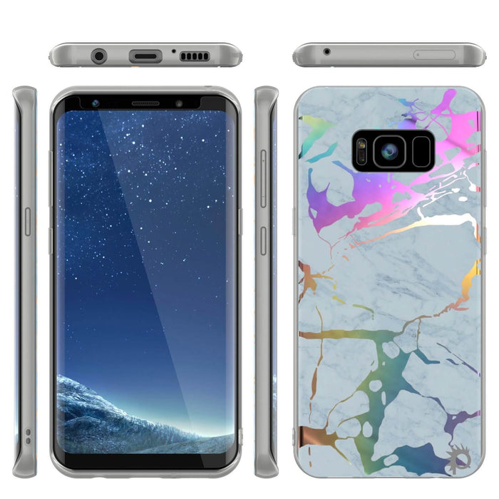 Punkcase Galaxy S8 Marble Case, Protective Full Body Cover W/PunkShield Screen Protector (Blue Marmo) 
