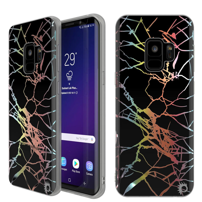 Punkcase Galaxy S9 Marble Case, Protective Full Body Cover W/PunkShield Screen Protector (Black Mirage) (Color in image: Black Mirage)
