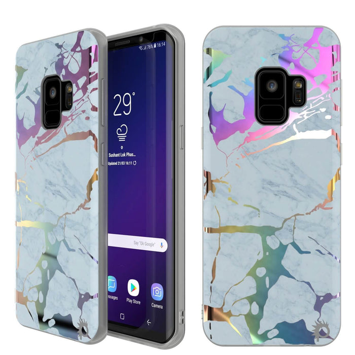 Punkcase Galaxy S9 Marble Case, Protective Full Body Cover W/PunkShield Screen Protector (Blue Marmo) (Color in image: Blue Marmo)