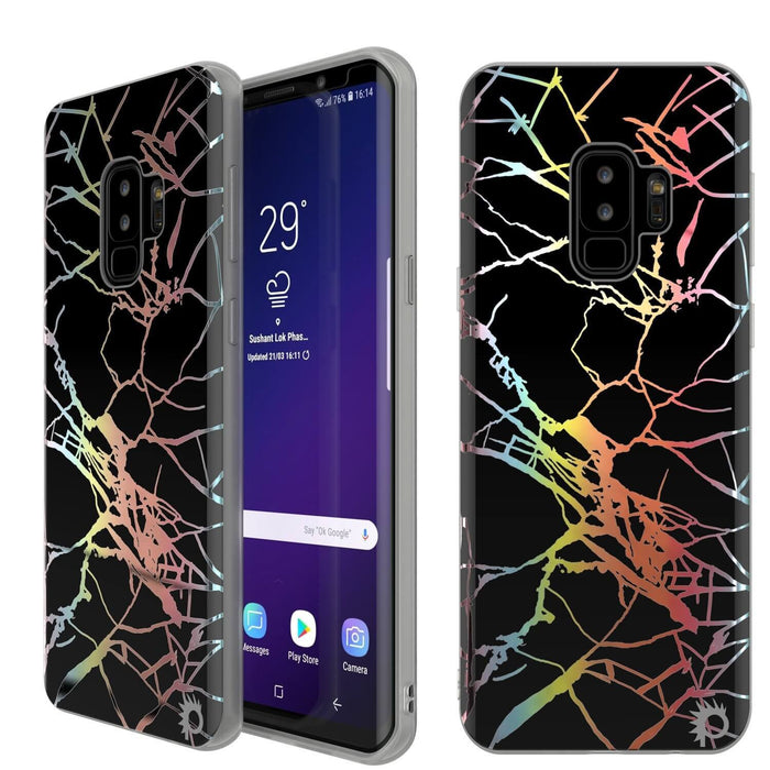 Punkcase Galaxy S9+ Marble Case, Protective Full Body Cover W/PunkShield Screen Protector (Black Mirage) (Color in image: Black Mirage)