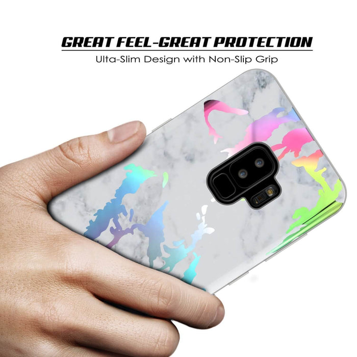 Punkcase Galaxy S9+ Marble Case, Protective Full Body Cover W/PunkShield Screen Protector (Blanco Marmo) (Color in image: Black Mirage)