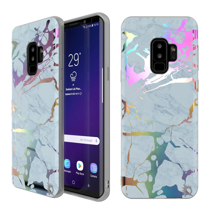 Punkcase Galaxy S9+ Marble Case, Protective Full Body Cover W/PunkShield Screen Protector (Blue Marmo) (Color in image: Blue Marmo)