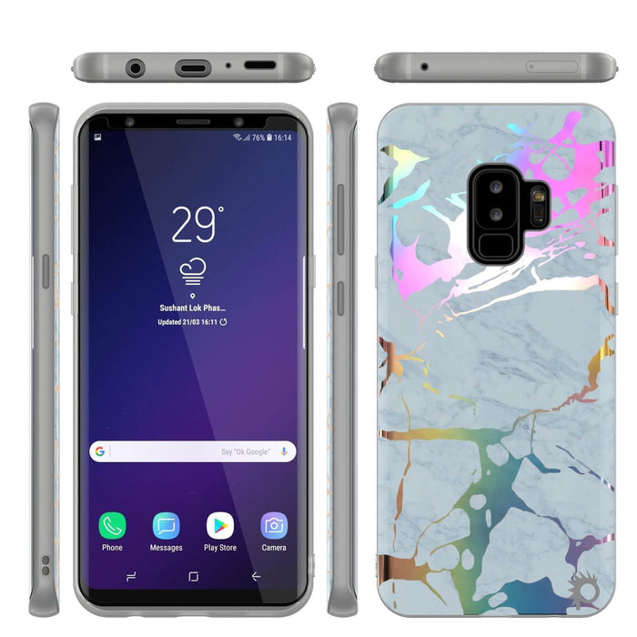 Punkcase Galaxy S9+ Marble Case, Protective Full Body Cover W/PunkShield Screen Protector (Blue Marmo) 