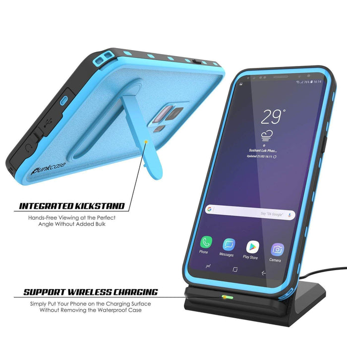 Galaxy S9 Plus Waterproof Case, Punkcase [KickStud Series] Armor Cover [LIGHT BLUE] (Color in image: Pink)