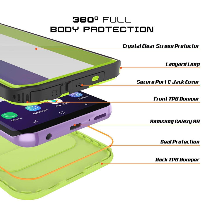 Galaxy S9 Plus Waterproof Case, Punkcase [KickStud Series] Armor Cover [LIGHT GREEN] (Color in image: White)