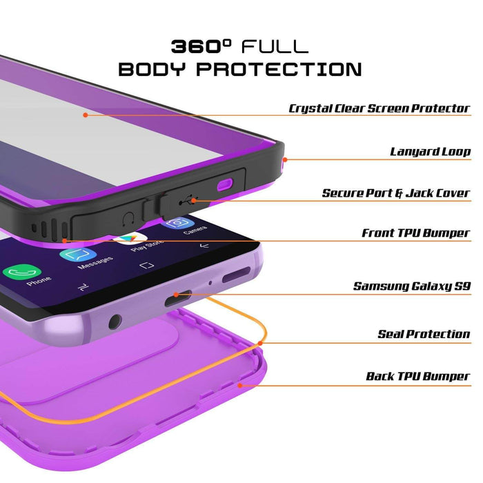 Galaxy S9 Plus Waterproof Case, Punkcase [KickStud Series] Armor Cover [PURPLE] (Color in image: Pink)