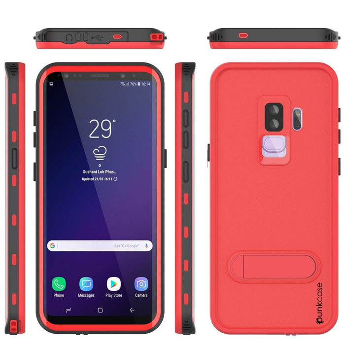 Galaxy S9 Plus Waterproof Case, Punkcase [KickStud Series] Armor Cover [RED] (Color in image: Red)