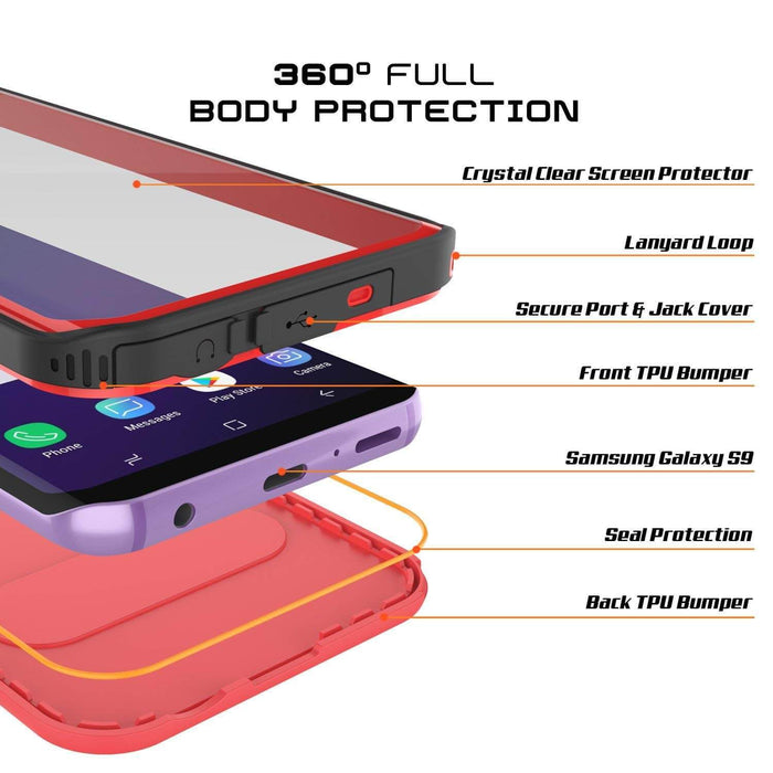 Galaxy S9 Plus Waterproof Case, Punkcase [KickStud Series] Armor Cover [RED] (Color in image: White)
