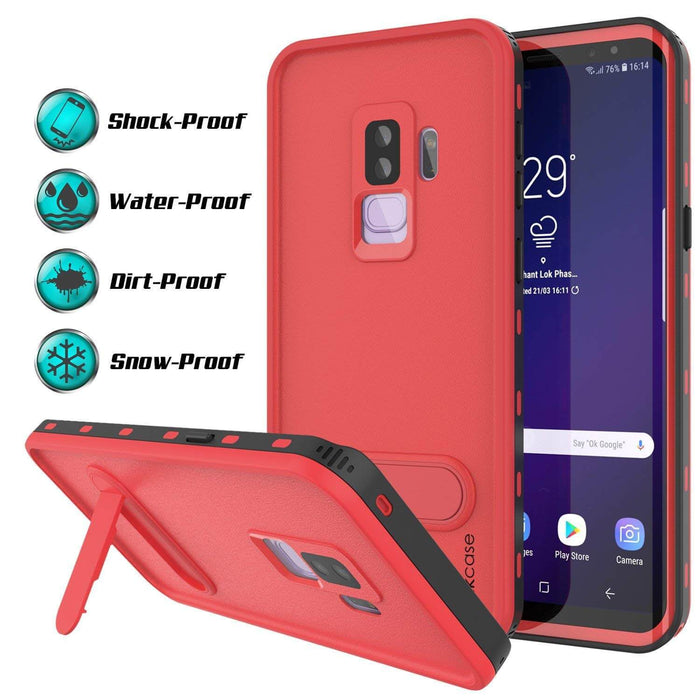 Galaxy S9 Plus Waterproof Case, Punkcase [KickStud Series] Armor Cover [RED] (Color in image: Light Blue)