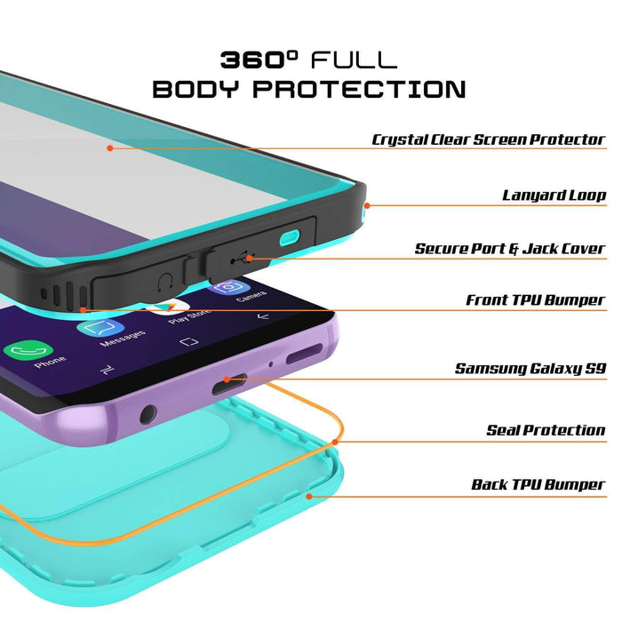 Galaxy S9 Plus Waterproof Case, Punkcase [KickStud Series] Armor Cover [TEAL] (Color in image: Black)