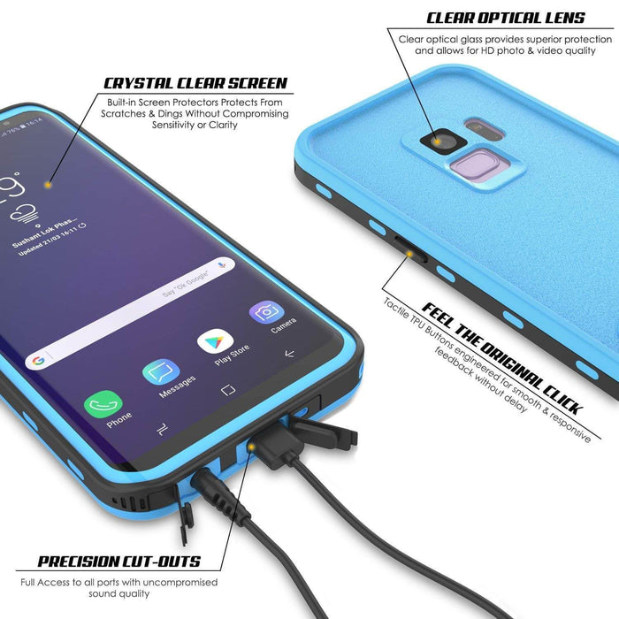 Galaxy S9 Waterproof Case, Punkcase [KickStud Series] Armor Cover [LIGHT BLUE] (Color in image: White)