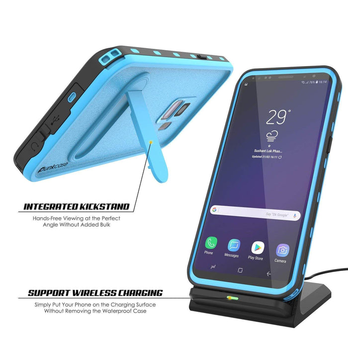 Galaxy S9 Waterproof Case, Punkcase [KickStud Series] Armor Cover [LIGHT BLUE] (Color in image: Teal)