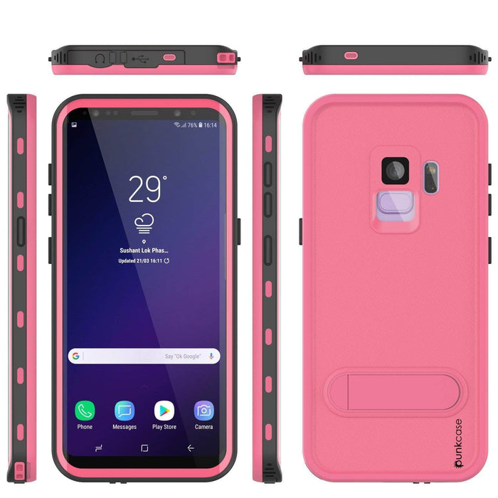 Galaxy S9 Waterproof Case, Punkcase [KickStud Series] Armor Cover [PINK] (Color in image: Pink)