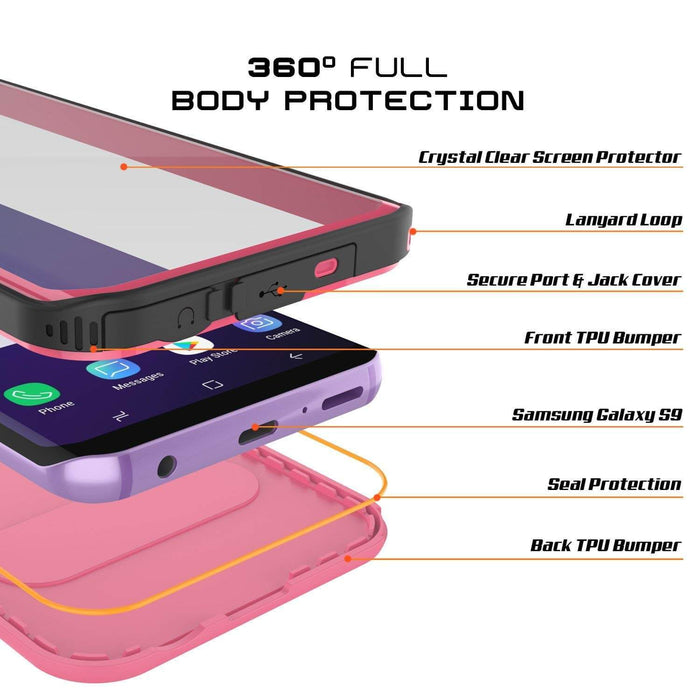 Galaxy S9 Waterproof Case, Punkcase [KickStud Series] Armor Cover [PINK] (Color in image: Green)
