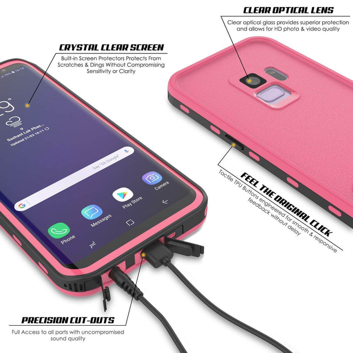 Galaxy S9 Waterproof Case, Punkcase [KickStud Series] Armor Cover [PINK] (Color in image: Black)