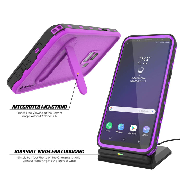 Galaxy S9 Waterproof Case, Punkcase [KickStud Series] Armor Cover [PURPLE] (Color in image: Light Green)