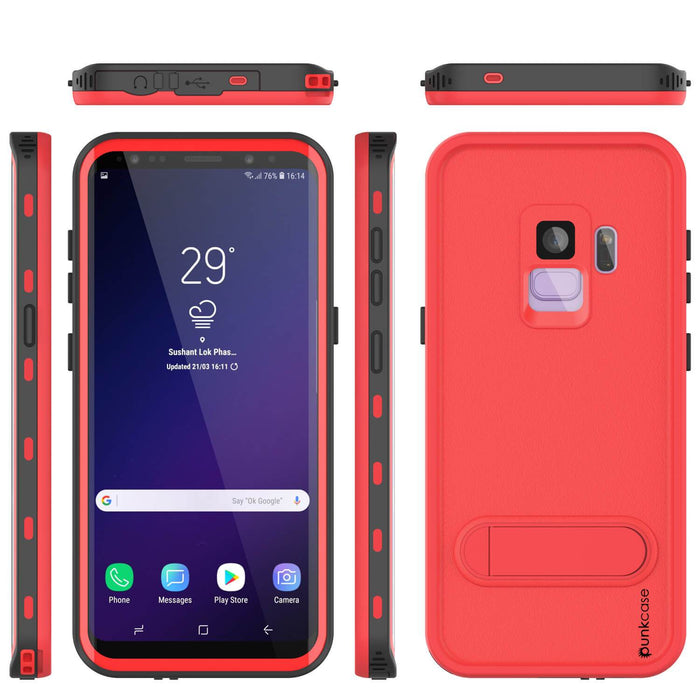 Galaxy S9 Waterproof Case, Punkcase [KickStud Series] Armor Cover [RED] (Color in image: Red)