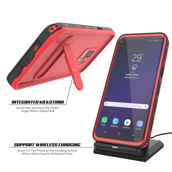 Galaxy S9 Waterproof Case, Punkcase [KickStud Series] Armor Cover [RED] (Color in image: Light Blue)