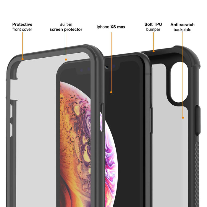 PunkCase iPhone XS Max Case, [Spartan Series] Clear Rugged Heavy Duty Cover W/Built in Screen Protector [Black] (Color in image: red)