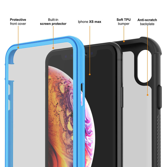 PunkCase iPhone XS Max Case, [Spartan Series] Clear Rugged Heavy Duty Cover W/Built in Screen Protector [Light-Blue] (Color in image: red)