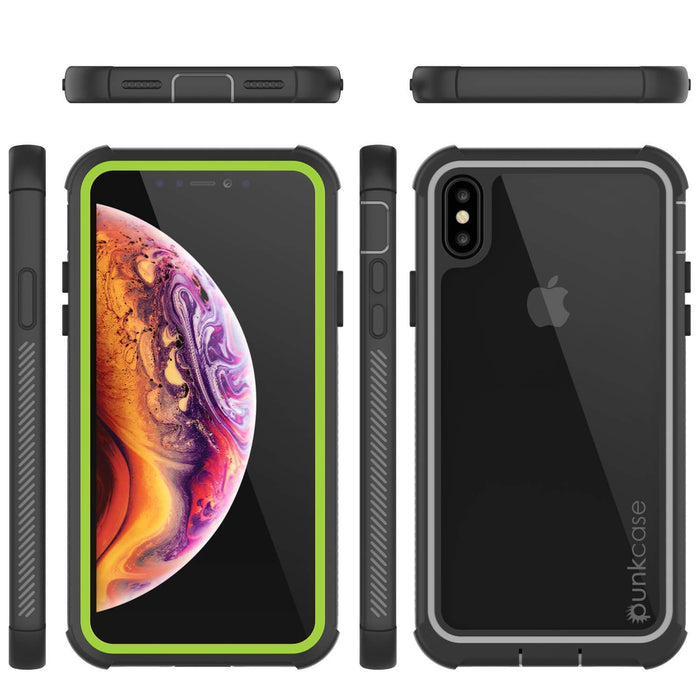 PunkCase iPhone XS Max Case, [Spartan Series] Clear Rugged Heavy Duty Cover W/Built in Screen Protector [Light-Green] (Color in image: clear)