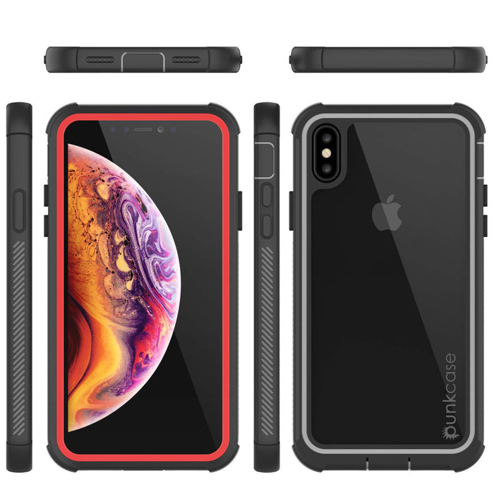PunkCase iPhone XS Max Case, [Spartan Series] Clear Rugged Heavy Duty Cover W/Built in Screen Protector [Red] (Color in image: clear)