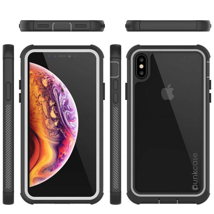 PunkCase iPhone XS Max Case, [Spartan Series] Clear Rugged Heavy Duty Cover W/Built in Screen Protector [White] (Color in image: purple)