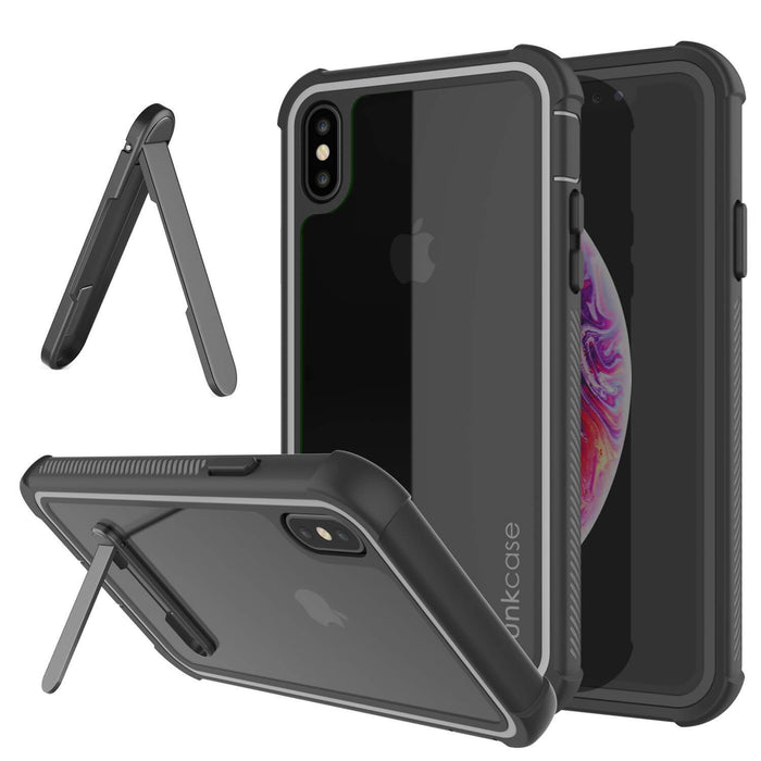 PunkCase iPhone XS Case, [Spartan Series] Clear Rugged Heavy Duty Cover W/Built in Screen Protector [Black] (Color in image: Black)