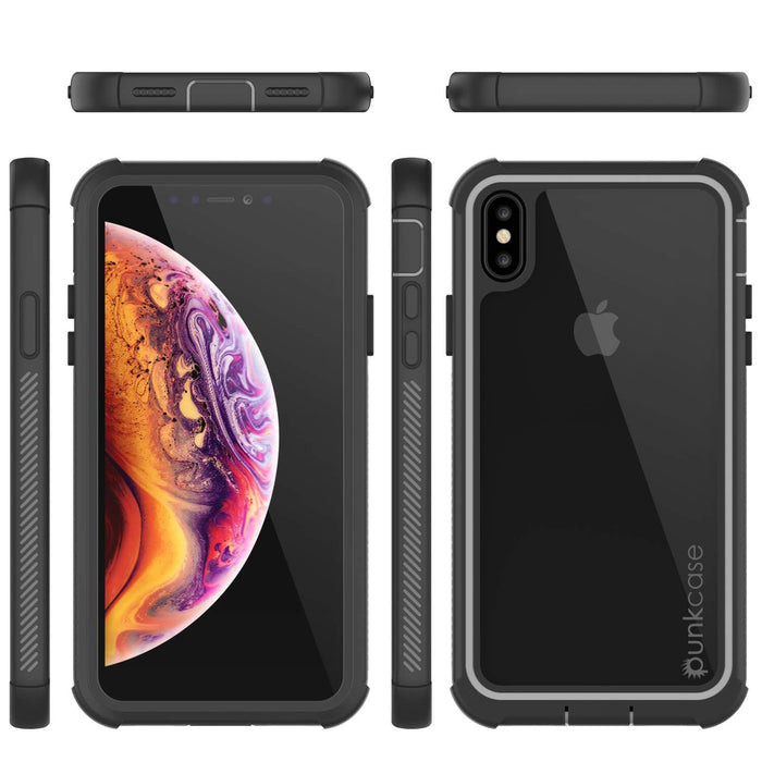 PunkCase iPhone XS Case, [Spartan Series] Clear Rugged Heavy Duty Cover W/Built in Screen Protector [Black] (Color in image: clear)